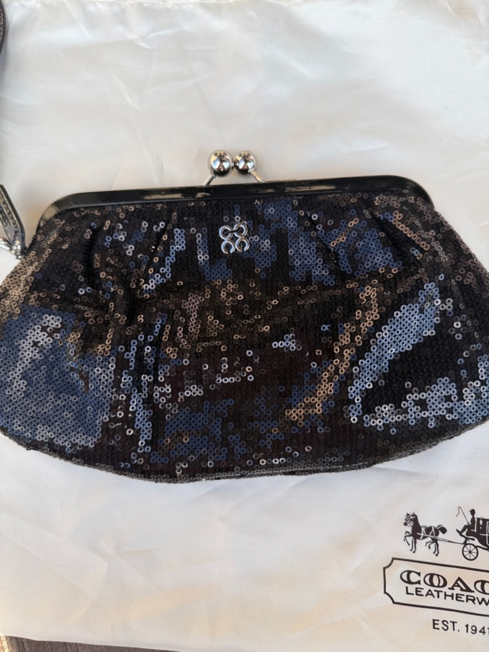 Coach Black Sequin Kiss-Lock Wristlet Clutch